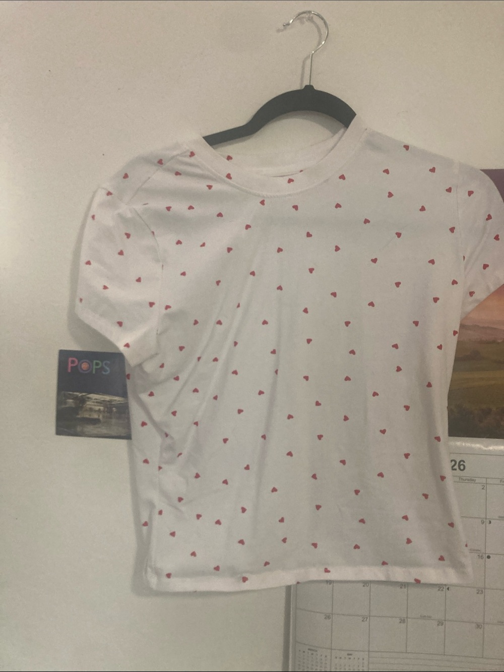 Girls' White Short-Sleeve Tee with Red Heart Print